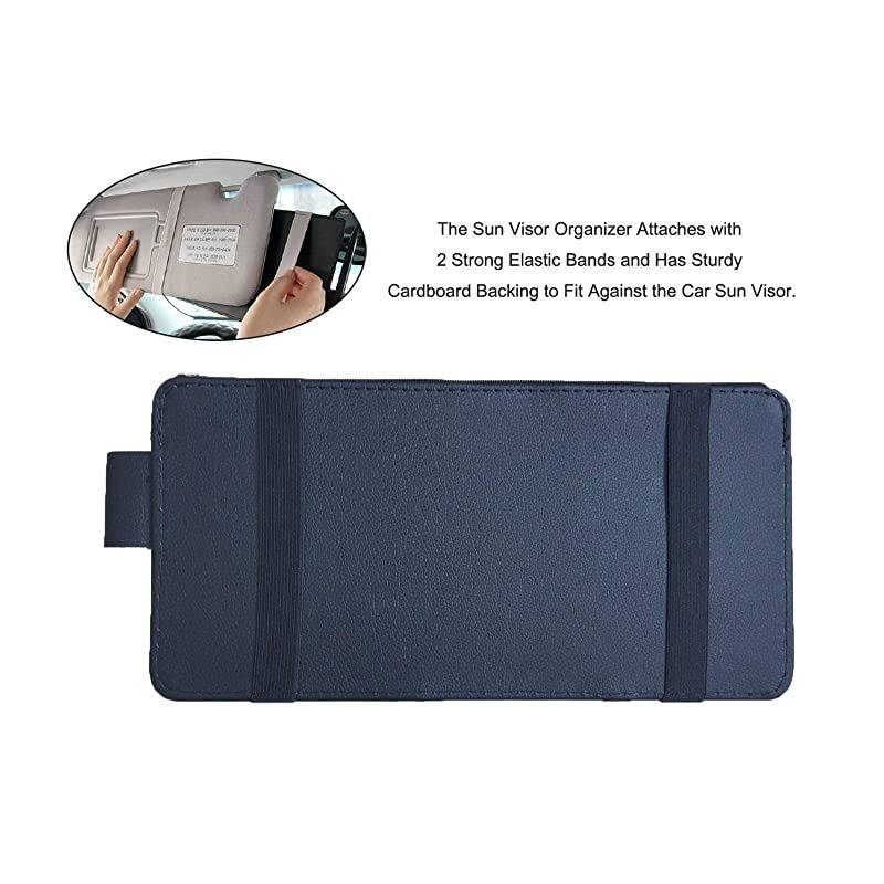 PU Car Sun Visor Storage Bag Auto Glasses Ticket Documents Folder Mobile Phone Organizer - Black