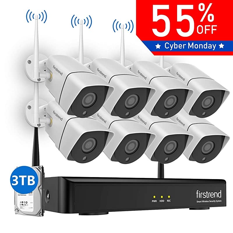 1080P Wireless Security Camera System,  8CH Wireless NVR System with 8pcs 1080P HD Security Camera and 3TB Hard Drive Pre-Installed,P2P Wireless Security System for Indoor and Outdoor Use