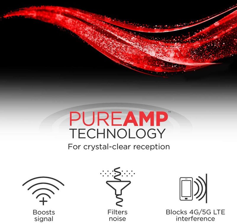GE 4-Way TV Antenna Amplifier Splitter Clears Up Pixelated Low-Strength Channels Distributes Signal to Multiple TVs 50-1006MHz Low Noise Antenna Signal Booster HD Digital VHF UHF Indoor 34479