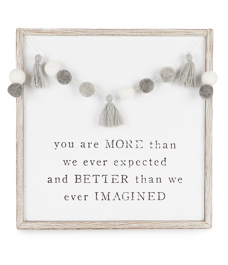 Mud Pie Better Than Imagined Gray Pom-Pom Tassel Garland Plaque Nursery Decor