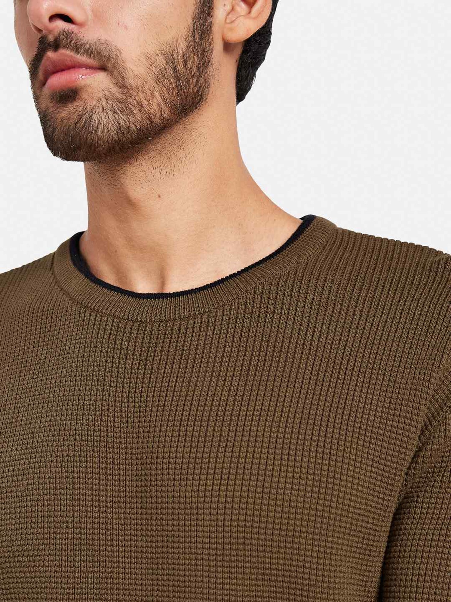 METTLE Tan Cotton Regular Fit Sweater