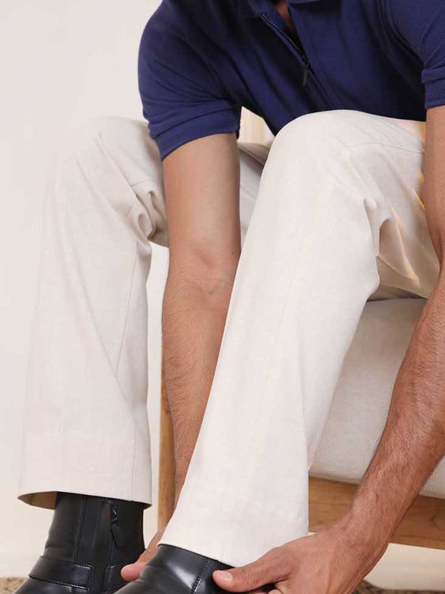 SUBTRACT Ivory Sand Slim Fit Flat Front Trousers