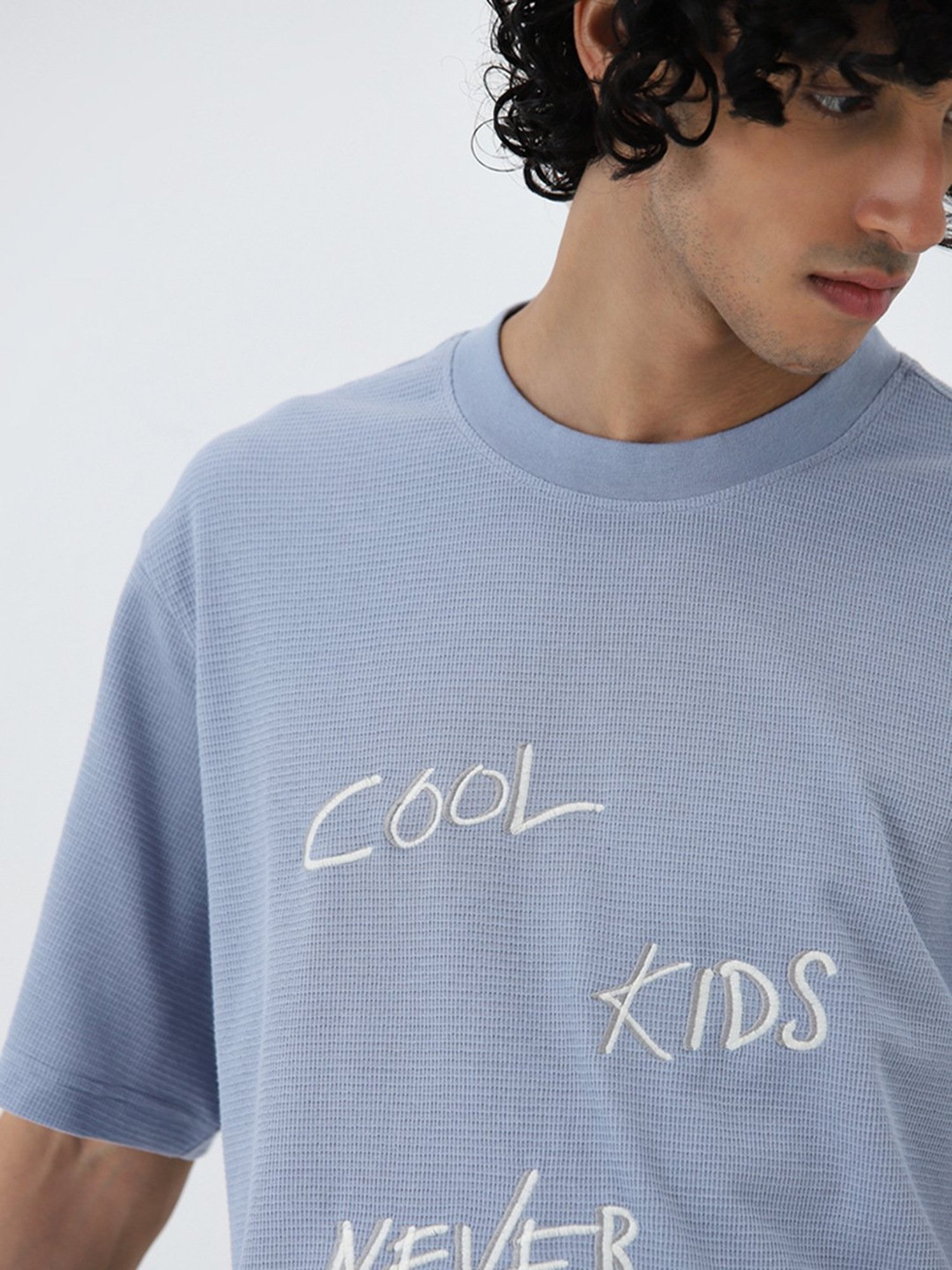 Nuon by Westside Blue Text Printed Relaxed T-Shirt