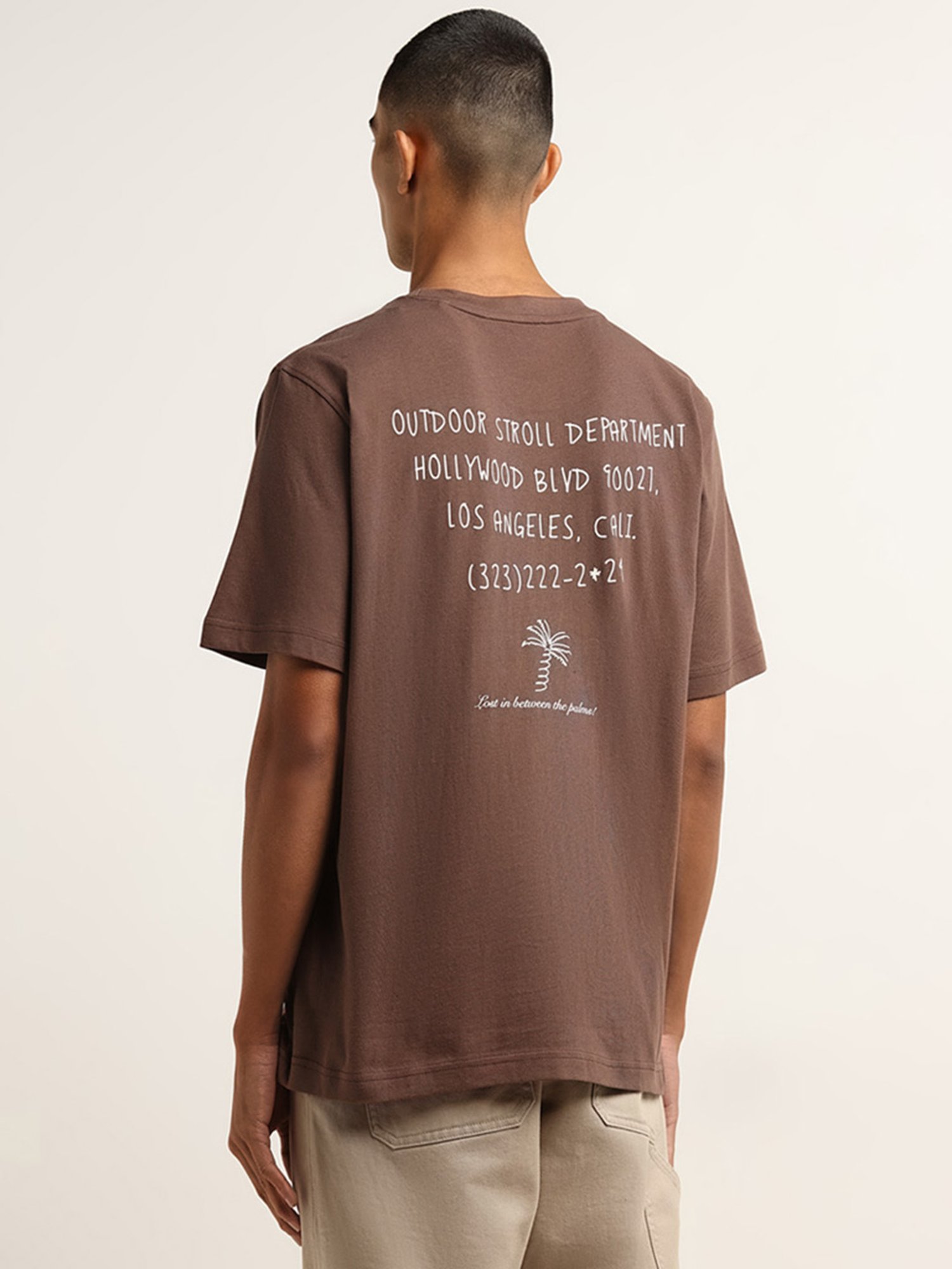 Nuon by Westside Brown Text Design Regular-Fit Cotton T-Shirt
