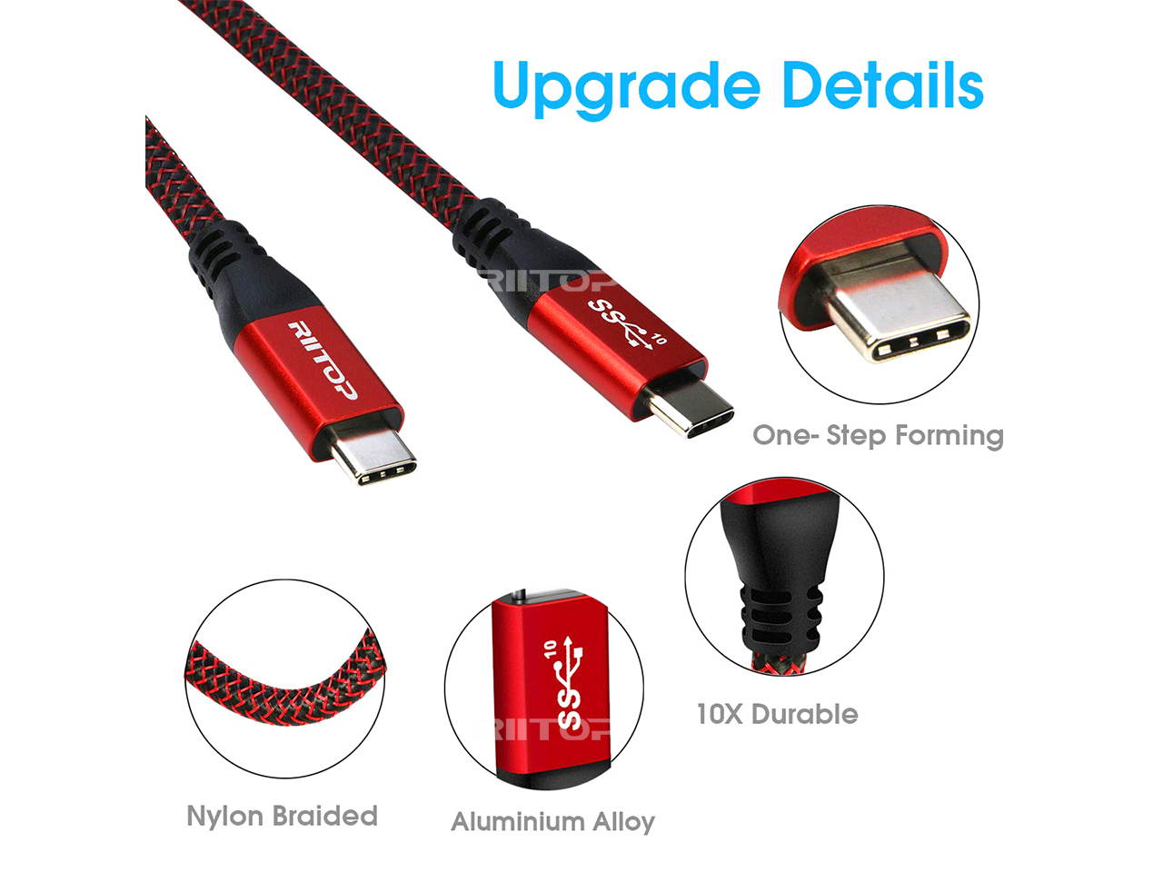 USB C to C Cable 100W [5FT, 20Gbps], RIITOP USB 3.2 Type-C Gen 2x2 Cable with E-Marker (Thunderbolt 3 Compatible) Support PD Fast Charge / 4K Video Braided Cord for MacBook Pro, USB-C Monitor, SSD