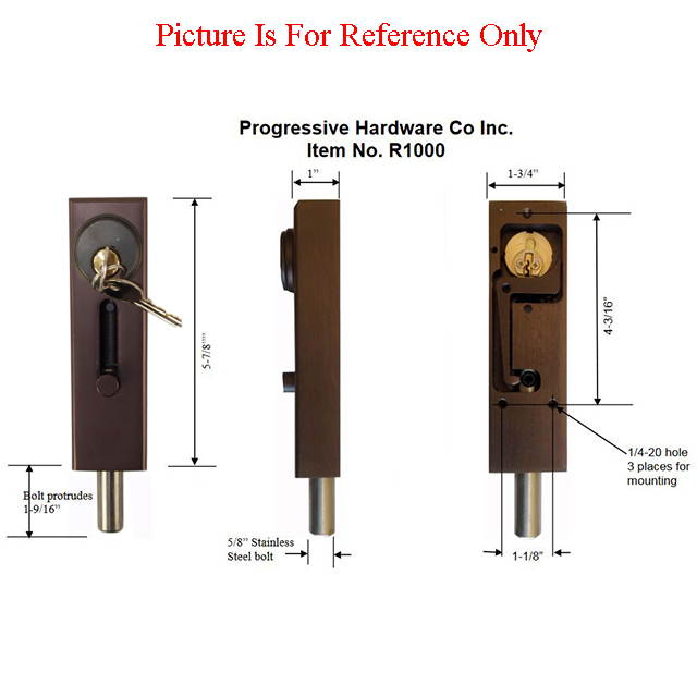 Progressive Hardware R1000 DU Duranodic Drop Bolt Lock for Revolving Doors and Other Applications