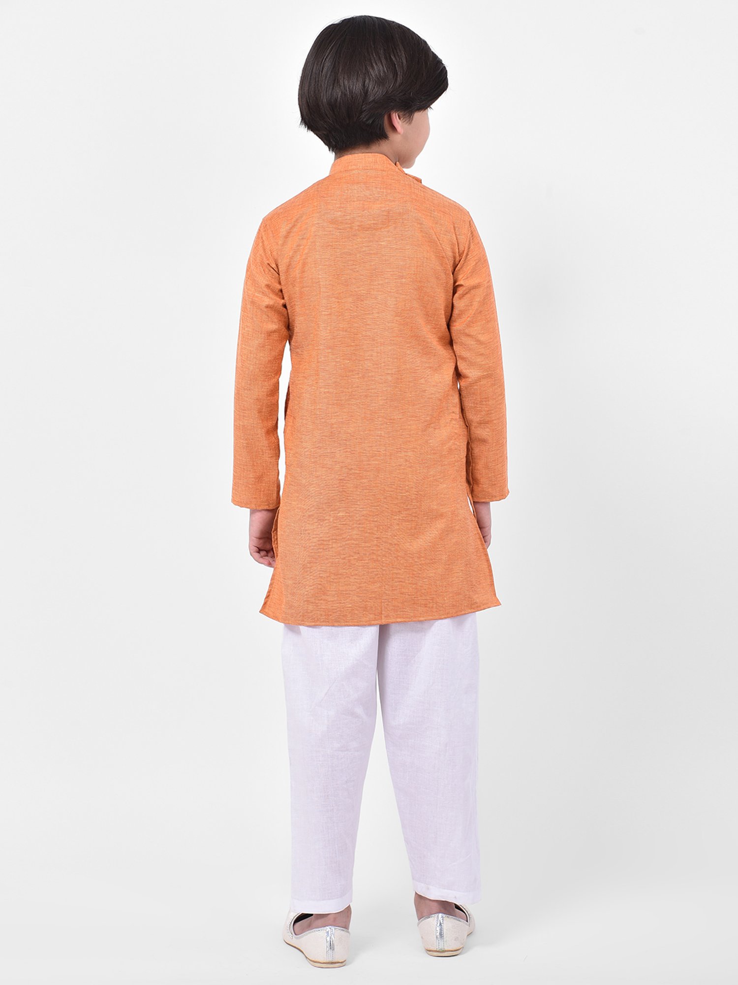 Deyann Kids Orange & White Solid Full Sleeves Kurta with Pyjamas