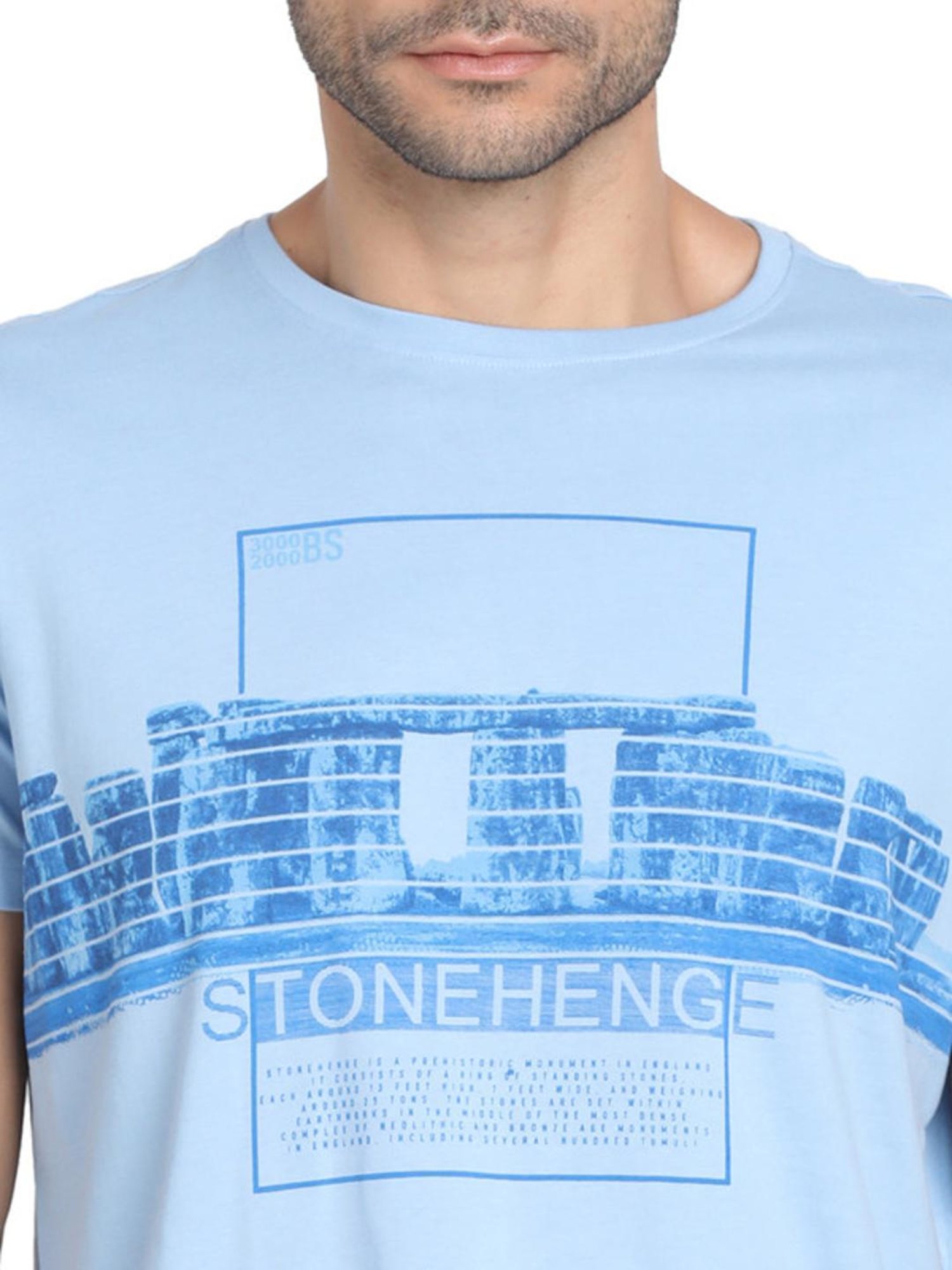 Turtle Blue Cotton Slim Fit Printed T-Shirt