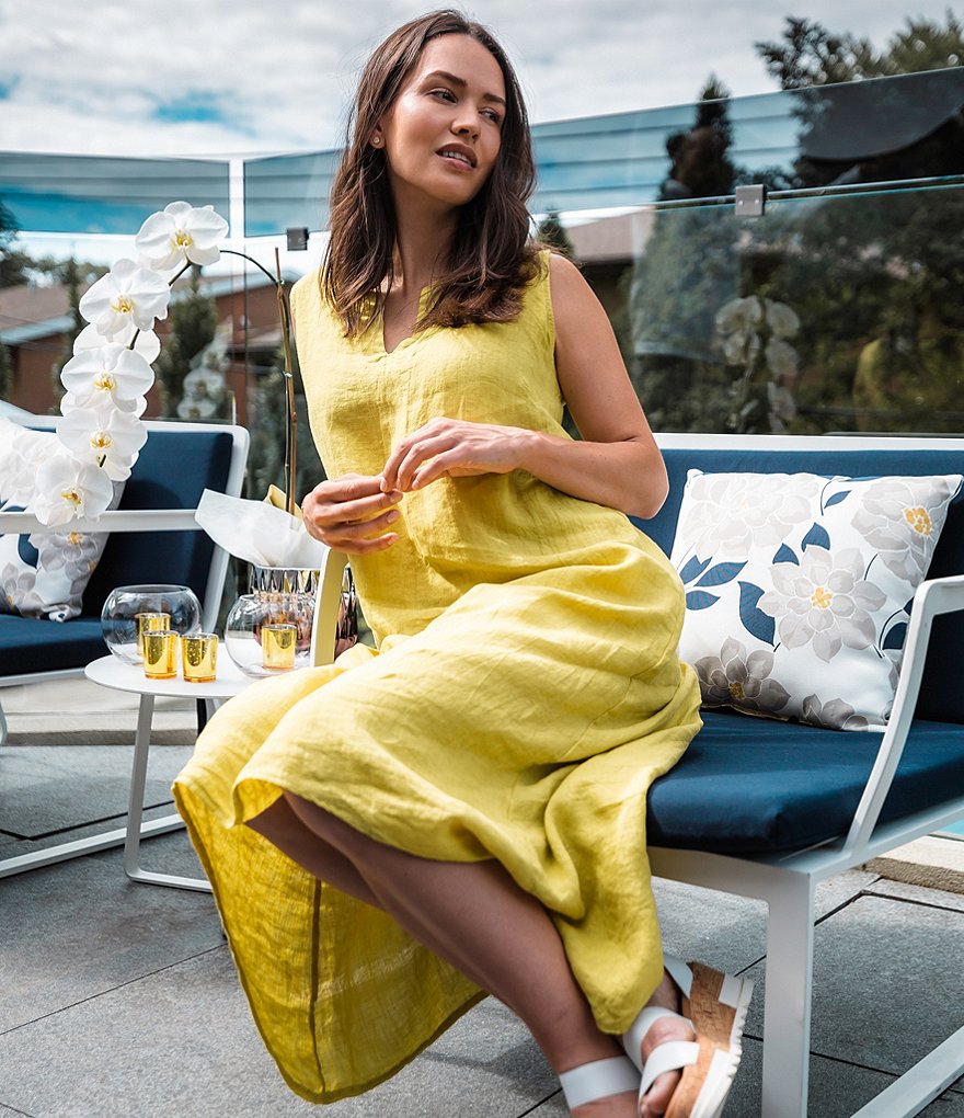 M Made in Italy Sleeveless Linen Hi-Low Dress