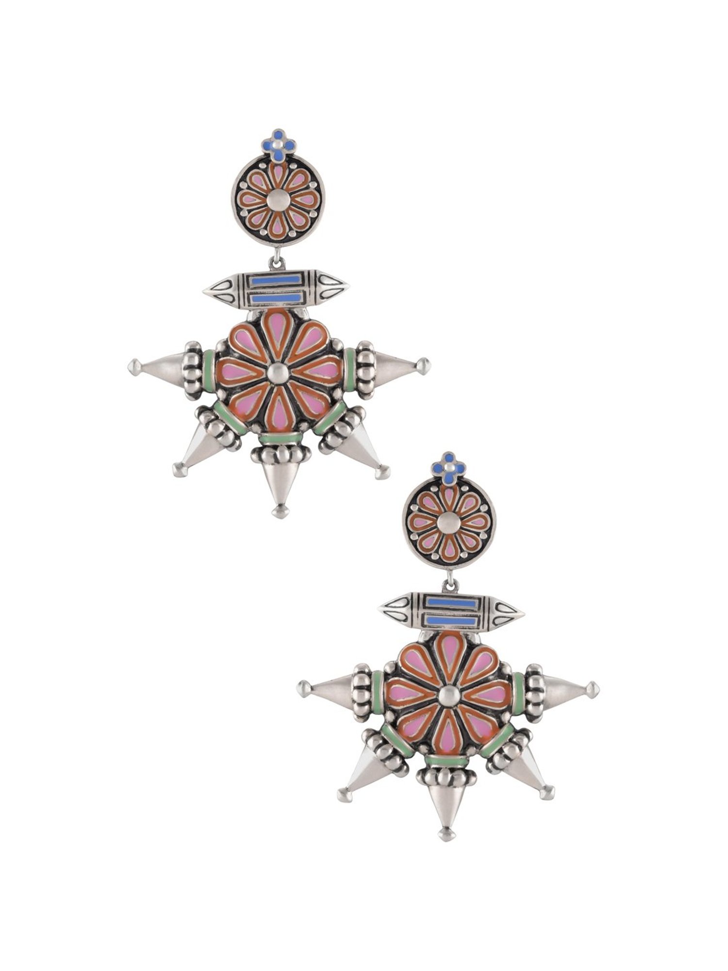 Tribe Amrapali Multi Enamel Chandrika Flower Spike Taveez Danglers