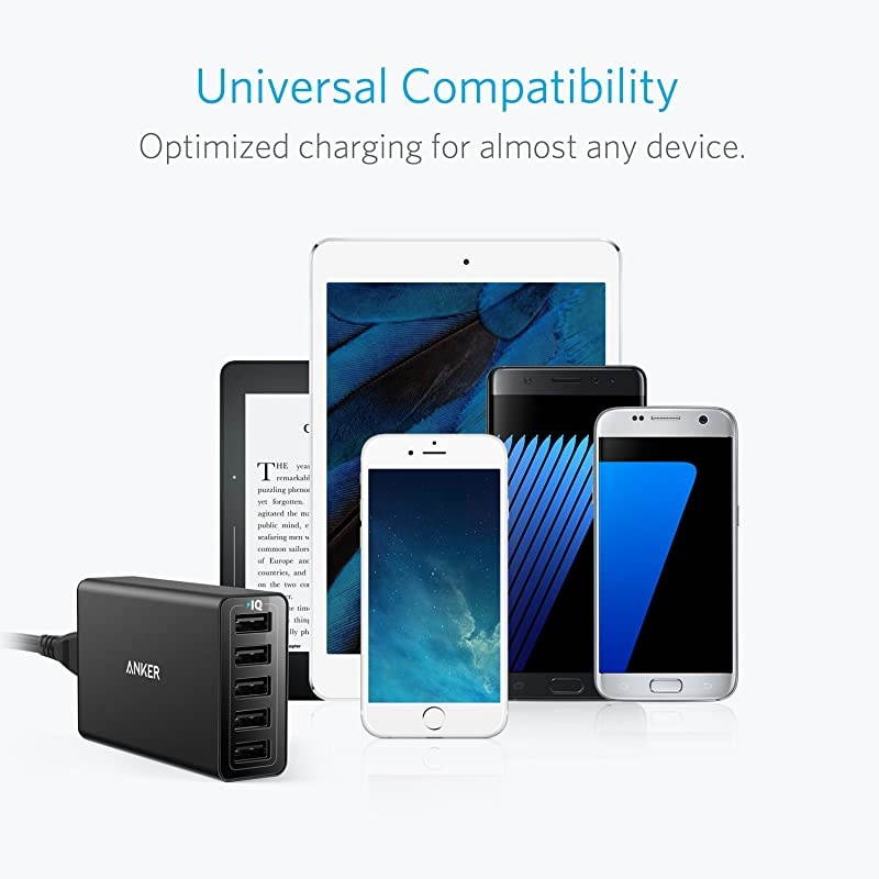 40W 5Port USB Wall Charger PowerPort 5 for iPhone XS XS Max XR X 8 7 6 Plus iPad Pro Air 2 mini Galaxy S9 S8 Edge Plus Note 8 7 LG Nexus HTC and More Black AKA2124111