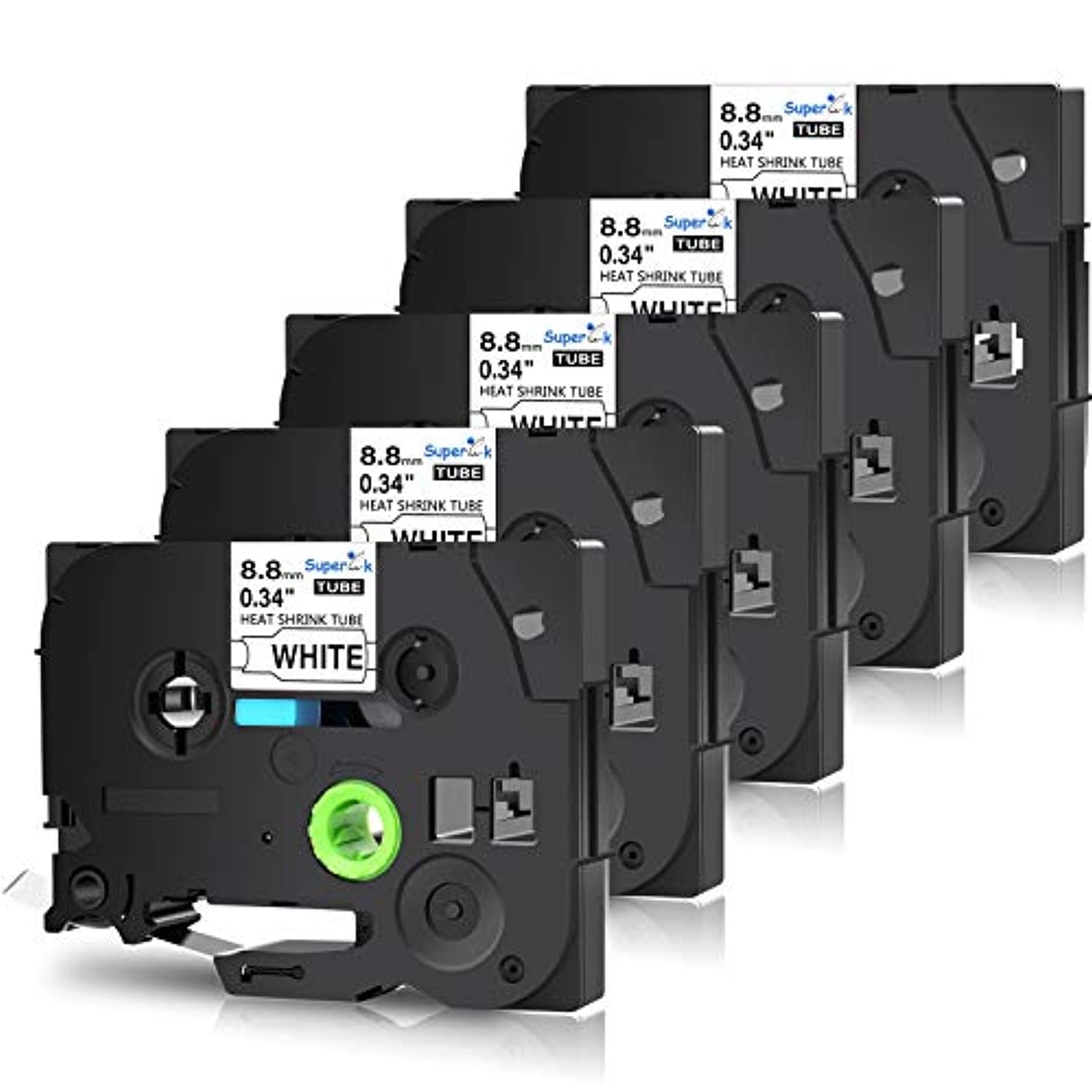 SuperInk 5 Pack Compatible for Brother HSe-221 HSe221 HS-221 HS221 Black on White Heat Shrink Tube Label Tape use in PT-D210 PT-D400 PT-E300 PT-E500 PT-P750WVP Printer (0.34''x 4 (ZJBRHSE2215PK/CA123)