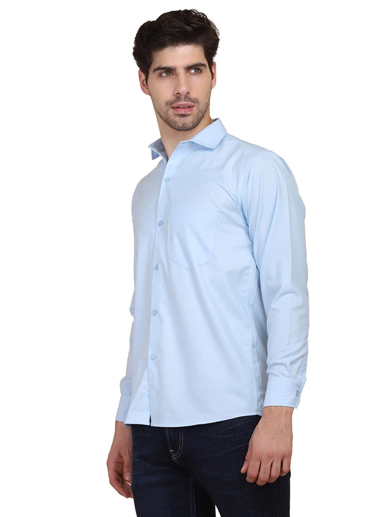 TAHVO Blue Cotton Slim Fit Shirt