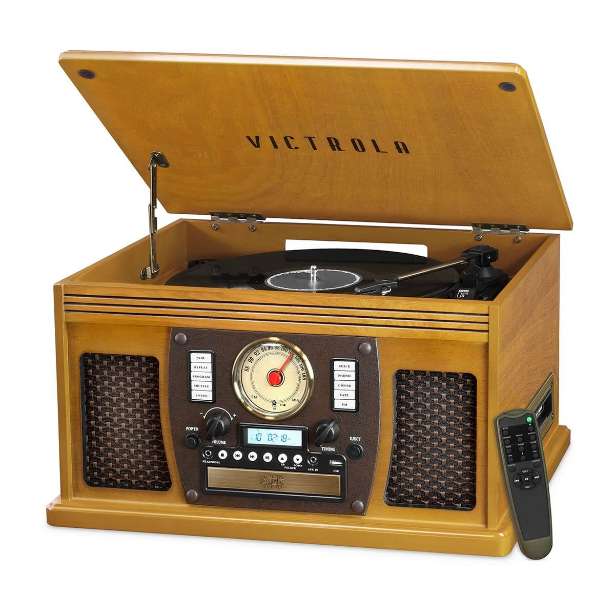 Victrola Navigator 8-in-1 Classic Bluetooth Record Player with USB Encoding and 3-speed Turntable (Oak)