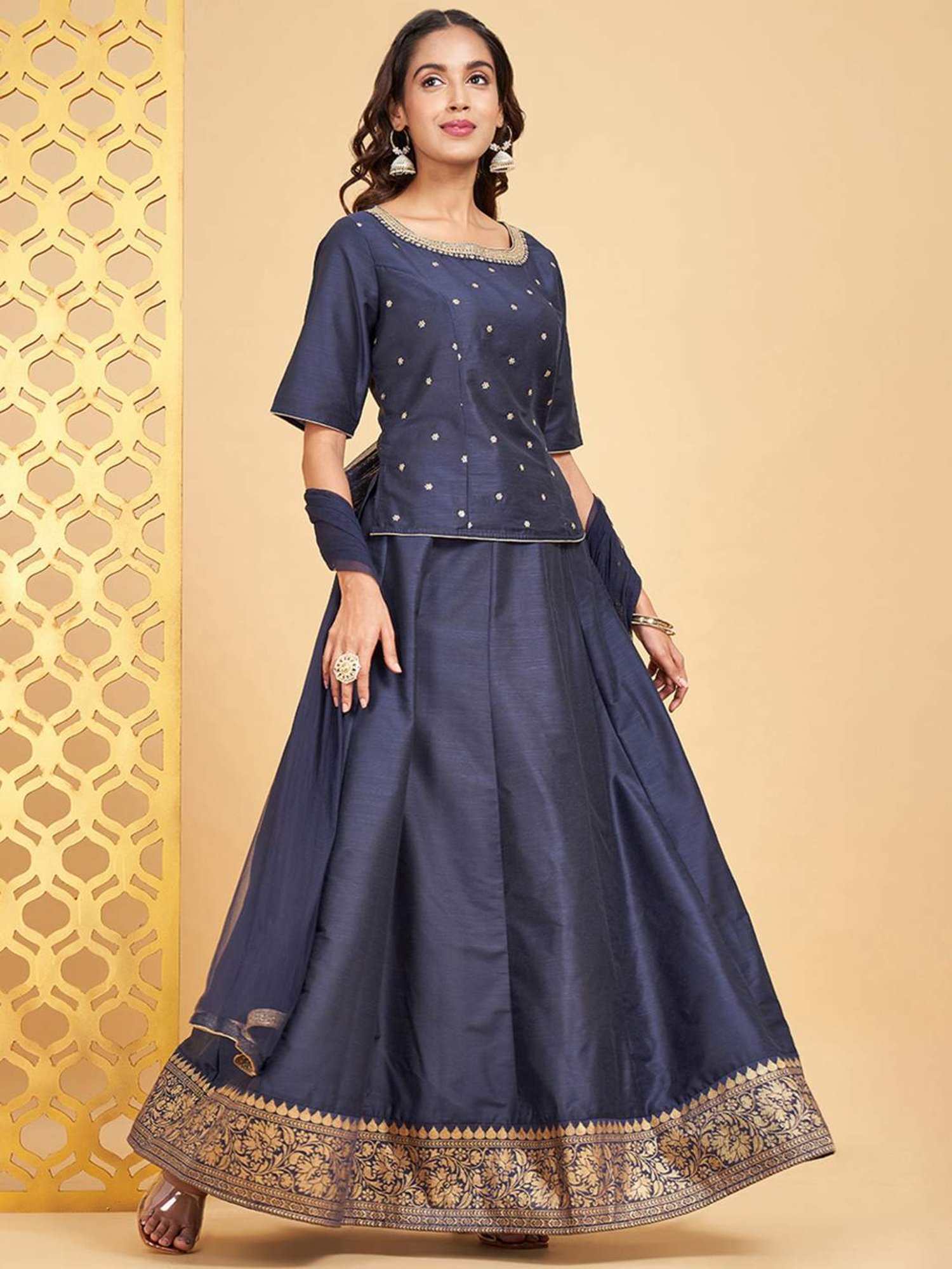 Rangmanch by Pantaloons Blue Embroidered Lehenga Choli Set With Dupatta