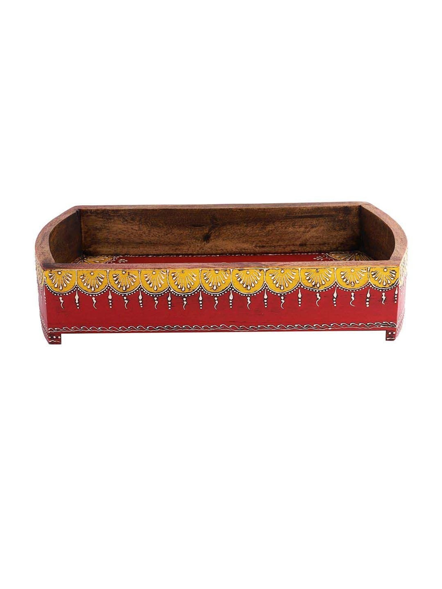 Aapno Rajasthan Red Wooden Serving Tray