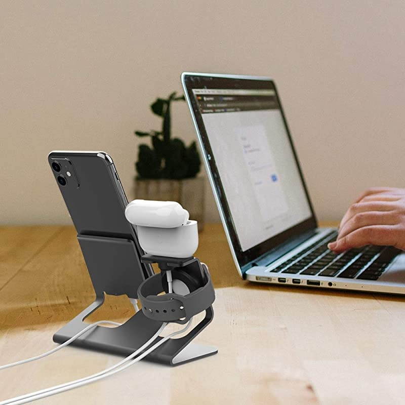 3 in 1 Charging Station Holder for Apple Watch, Aluminum Desktop Holder for Cell Phone, AirPods Pro/AirPods 2/ AirPods and Apple Watch Series SE/6/5/4/3/2/1(Rose Gold)