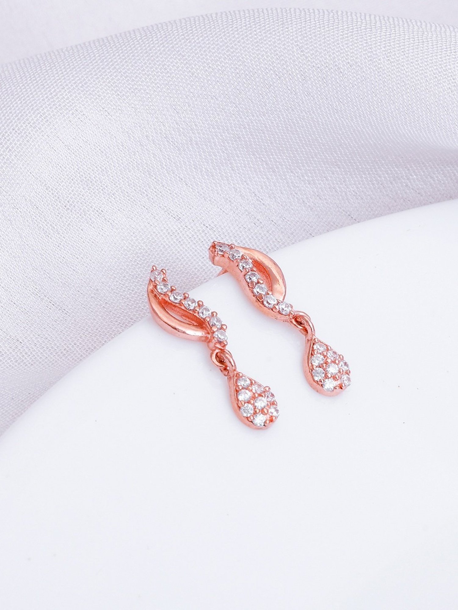 GIVA 92.5 Sterling Silver Rose Gold Wavecrest Drop Earrings