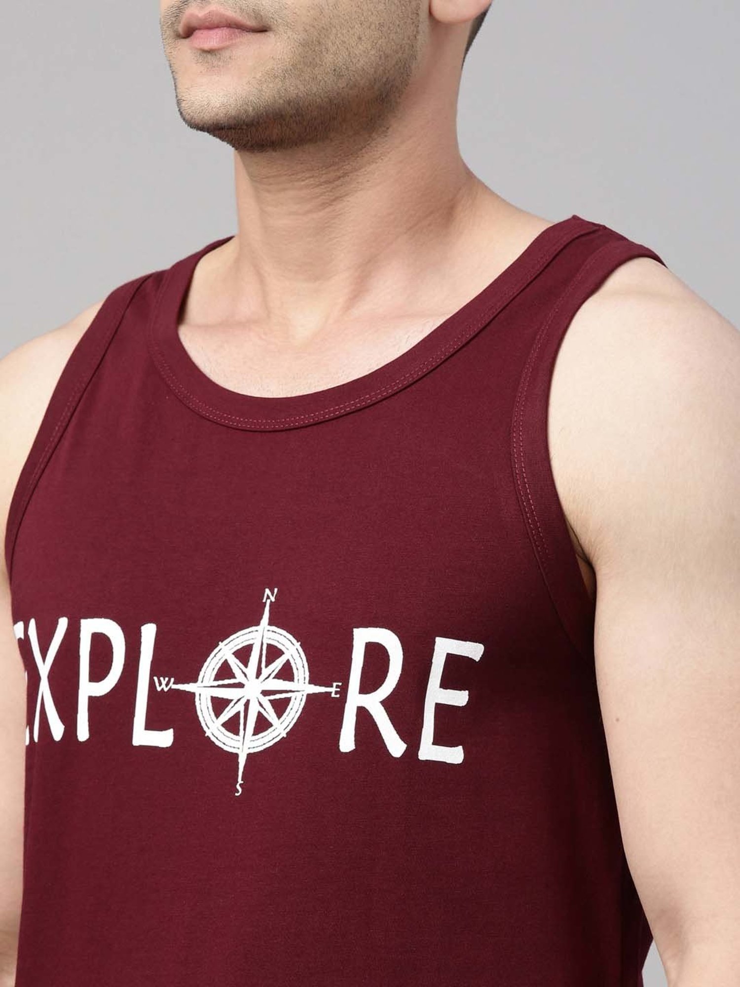 Bushirt Maroon Printed Cotton Vest