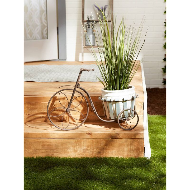 9.25" Indoor/Outdoor Iron Galvanized Bucket Bike Plant Stand Black - Zings & Things