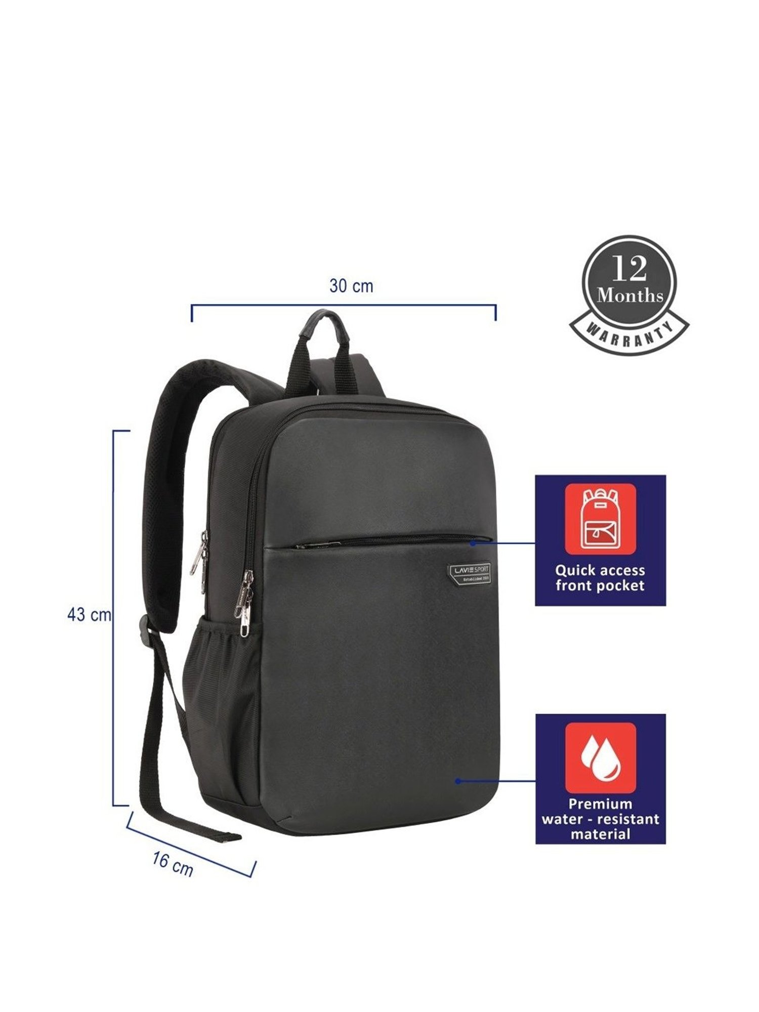 LAVIE SPORT Black Polyester Medium Laptop Backpack