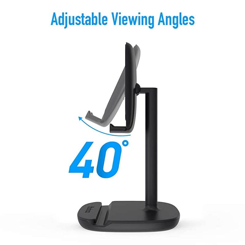Cell Phone Stand for Desk  Adjustable Tablet Stand Phone Holder for FaceTime Zoom Video Compatible iPhone 11 Pro Xs Max Xr X 8 7 6, iPad Pro, All Smartphones, Tablets(4 to 11 inch) & More-Black