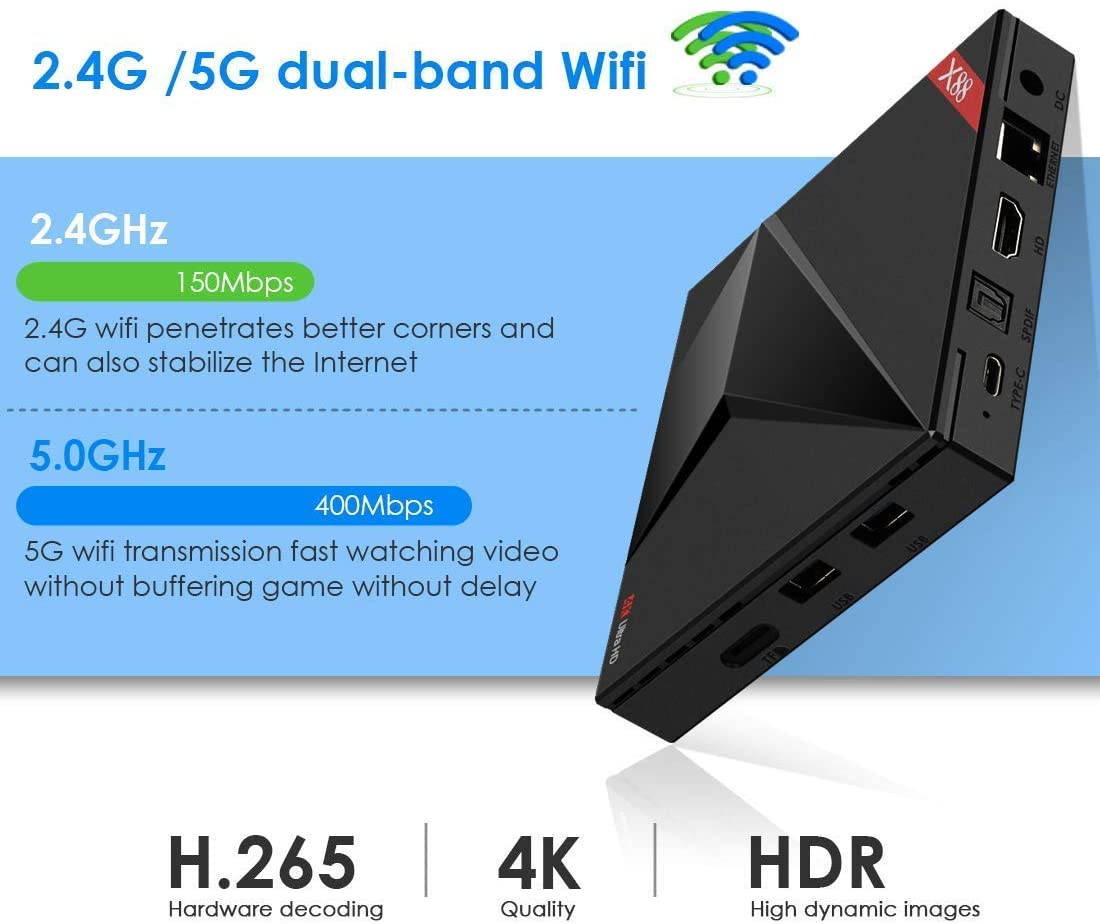 (Android TV system) Android TV Box 7.1 with 2.4G voice remote control, Kingbox X88 quad-core 4GB RAM+32GB ROM/ dual WiFi 2.4G+5G/BT 4.1/ full HD/4K2K UHD VP9 H.265/ Android smart TV box
