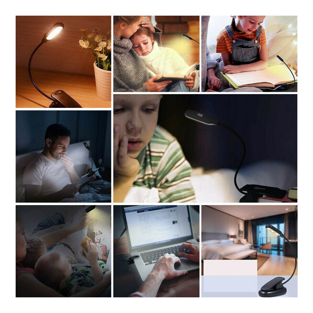 LED Reading Book Light USB Rechargeable Lamps With Flexible Clip For Reader USA