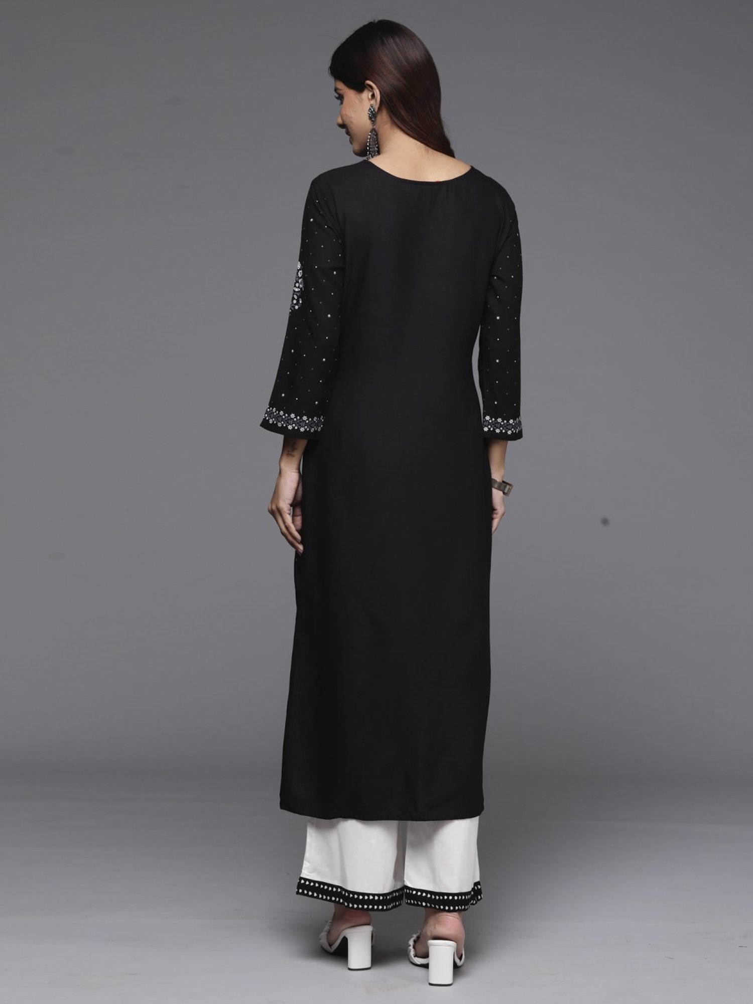 Indo Era Black Printed Straight Kurta