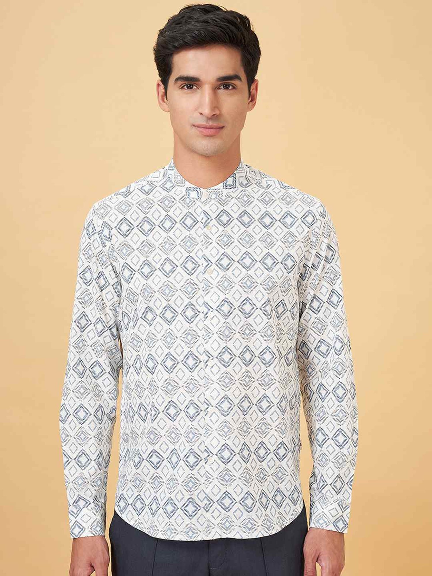 Indus Route By Pantaloons Powder Blue Regular Fit Printed Shirt