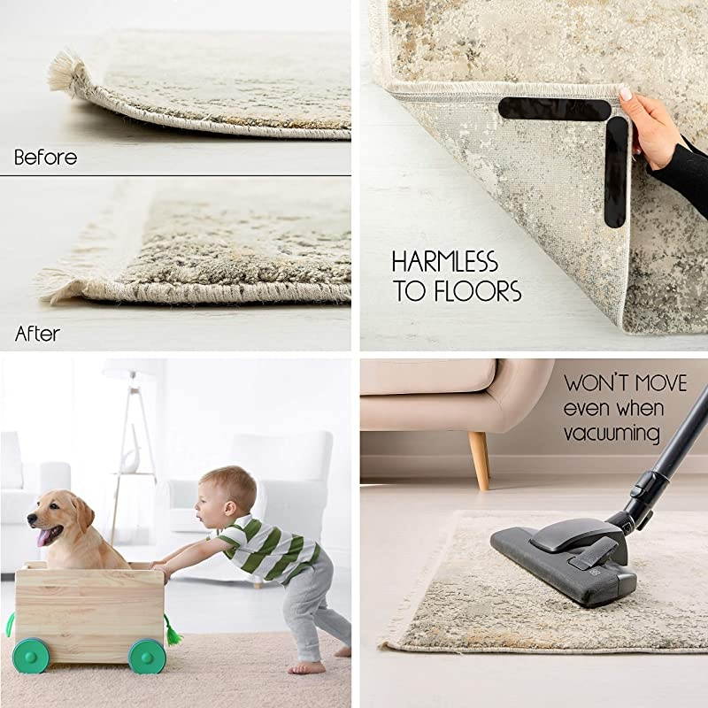 Anti Curling Rug Gripper for Carpet Will Hold Carpets in Place and Corners Flat Non Slip Sticky Renewable Grippers for Hardwood Floors and Tile Non Skid Grip Mat Protector