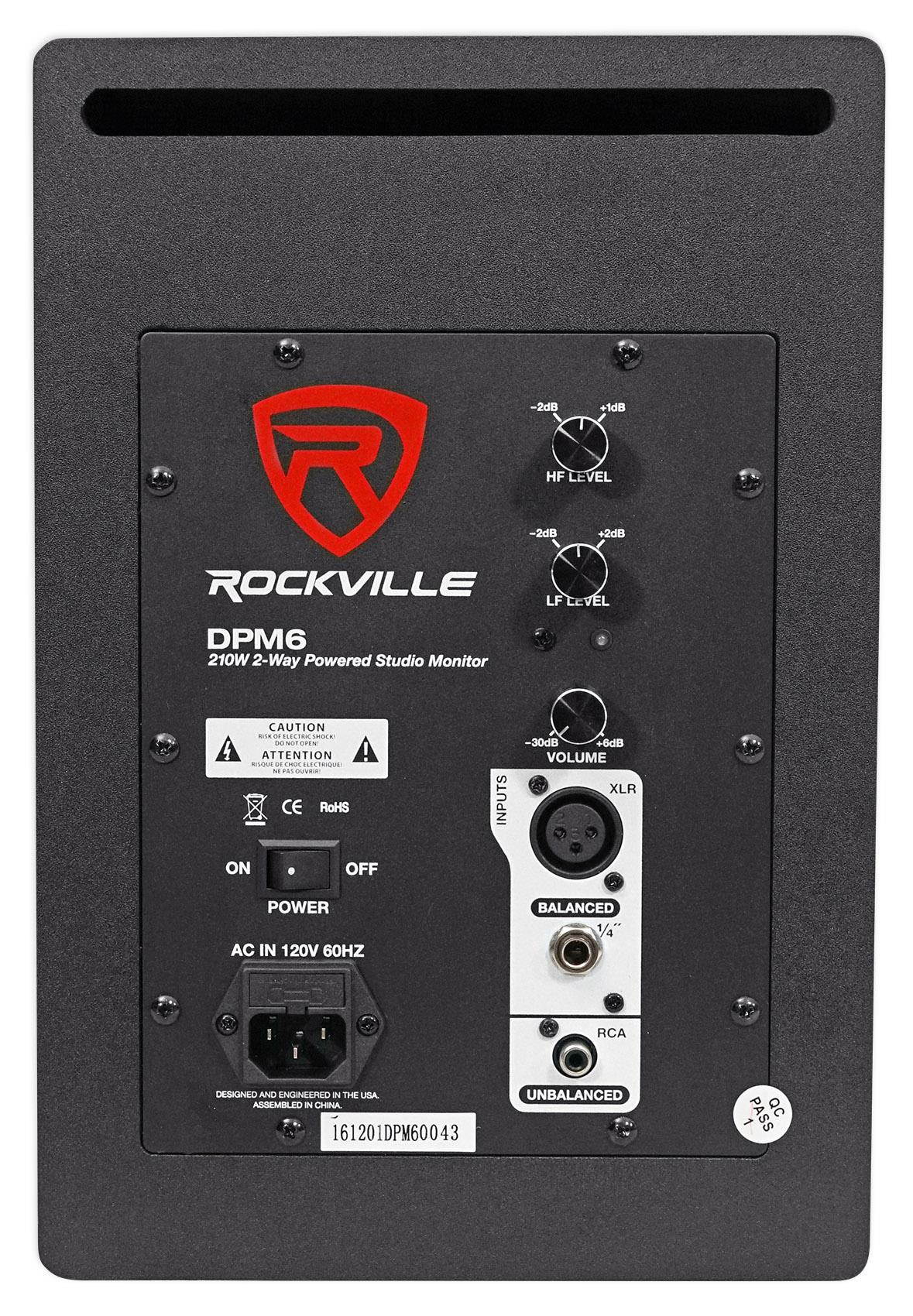 2) Rockville DPM6C 6.5" 420w Active Studio Monitors+Stands+Headphones+Mic+Shield