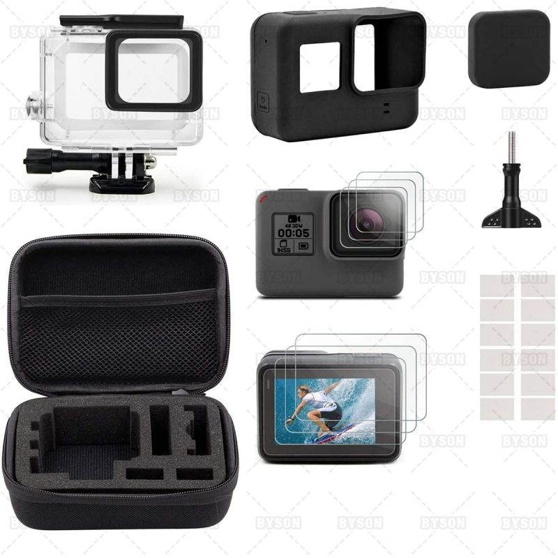 Ackmioxy Accessories Compatible with GoPro Hero 7 Black / Hero 6 Black / Hero 5 Black Starter Kit Travel Case + Housing Case + Screen Protector + Lens Cover + Silicone Cover for Go Pro Hero7 Hero6 Her