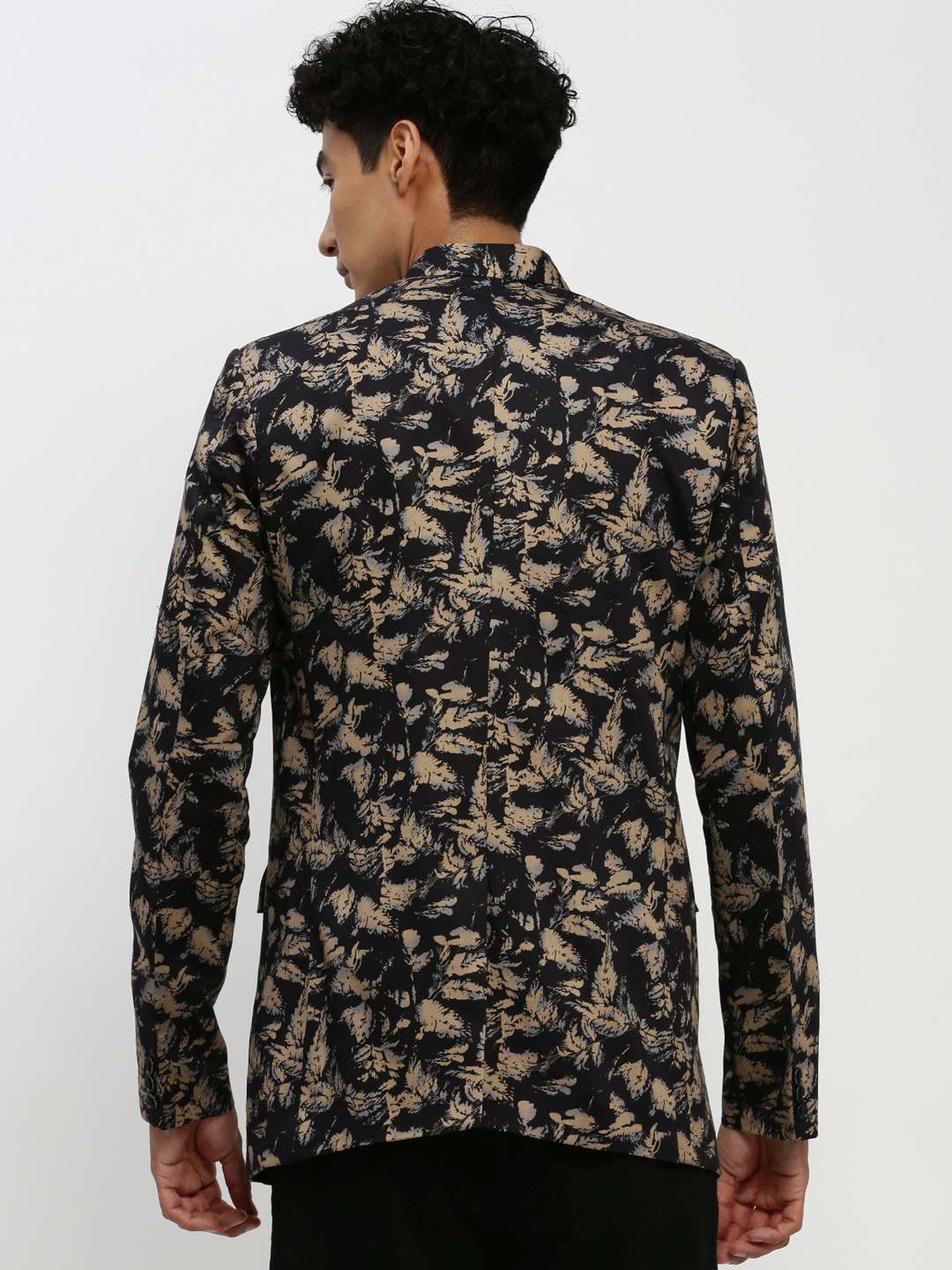 SHOWOFF Black Slim Fit Printed Blazer