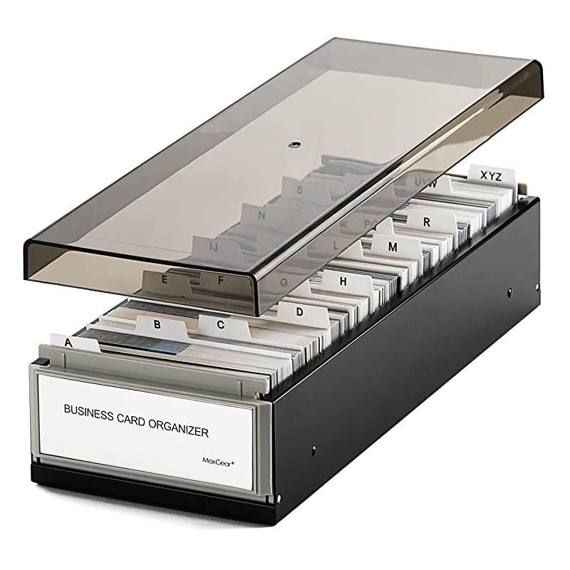Business Card Holder for Desk Business Card Organizer Business Card Case Credit Card Holder File Index Card Box Storage Capacity 800 Cards 35 x 22 AZ Tabs Metal Structure Black