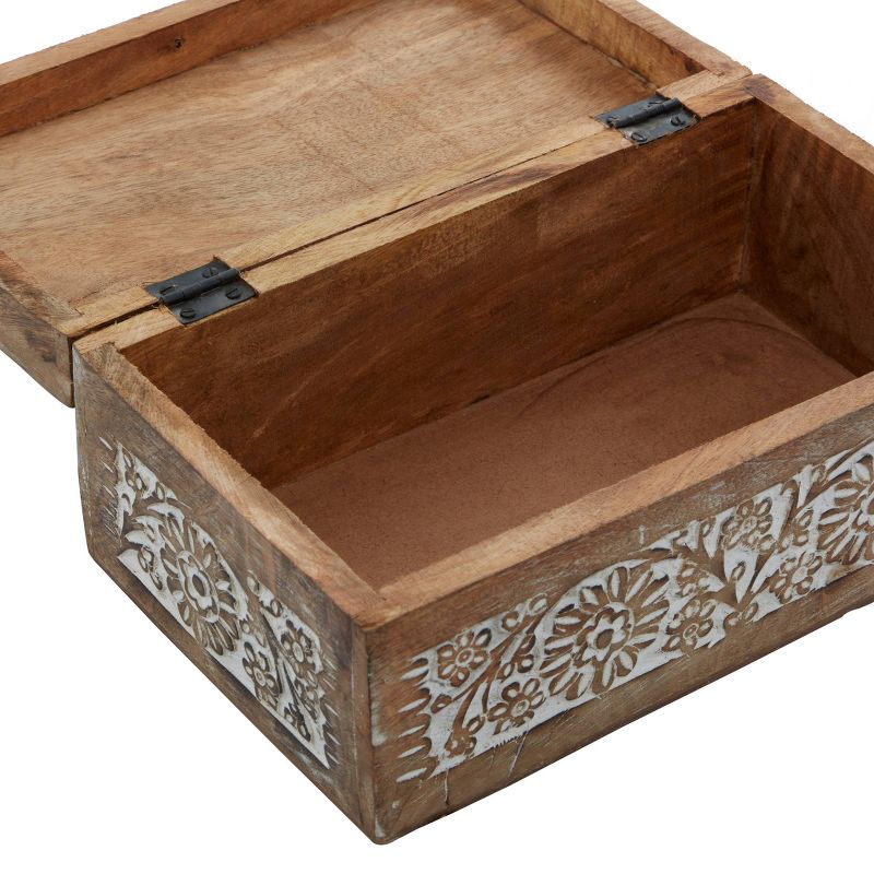 Set of 3 Mango Wood Carved Floral Boxes - Olivia & May