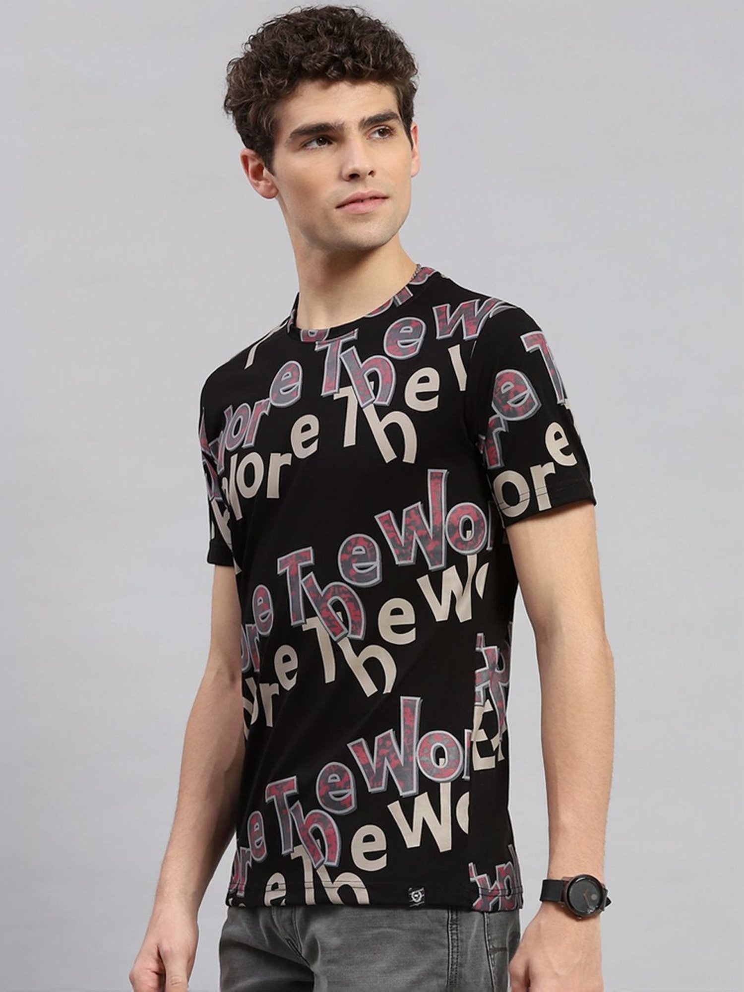 Monte Carlo Black Regular Fit Printed T-Shirt
