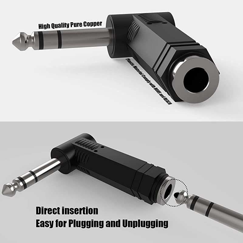 14 635mm Right Angle Stereo Male Plug to 14 635mm Stereo Female Jack Audio Adapter