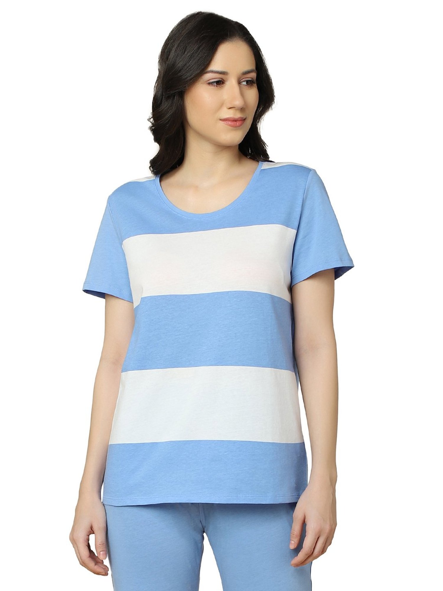 Triumph Blue Cotton Striped Top & Capris Set