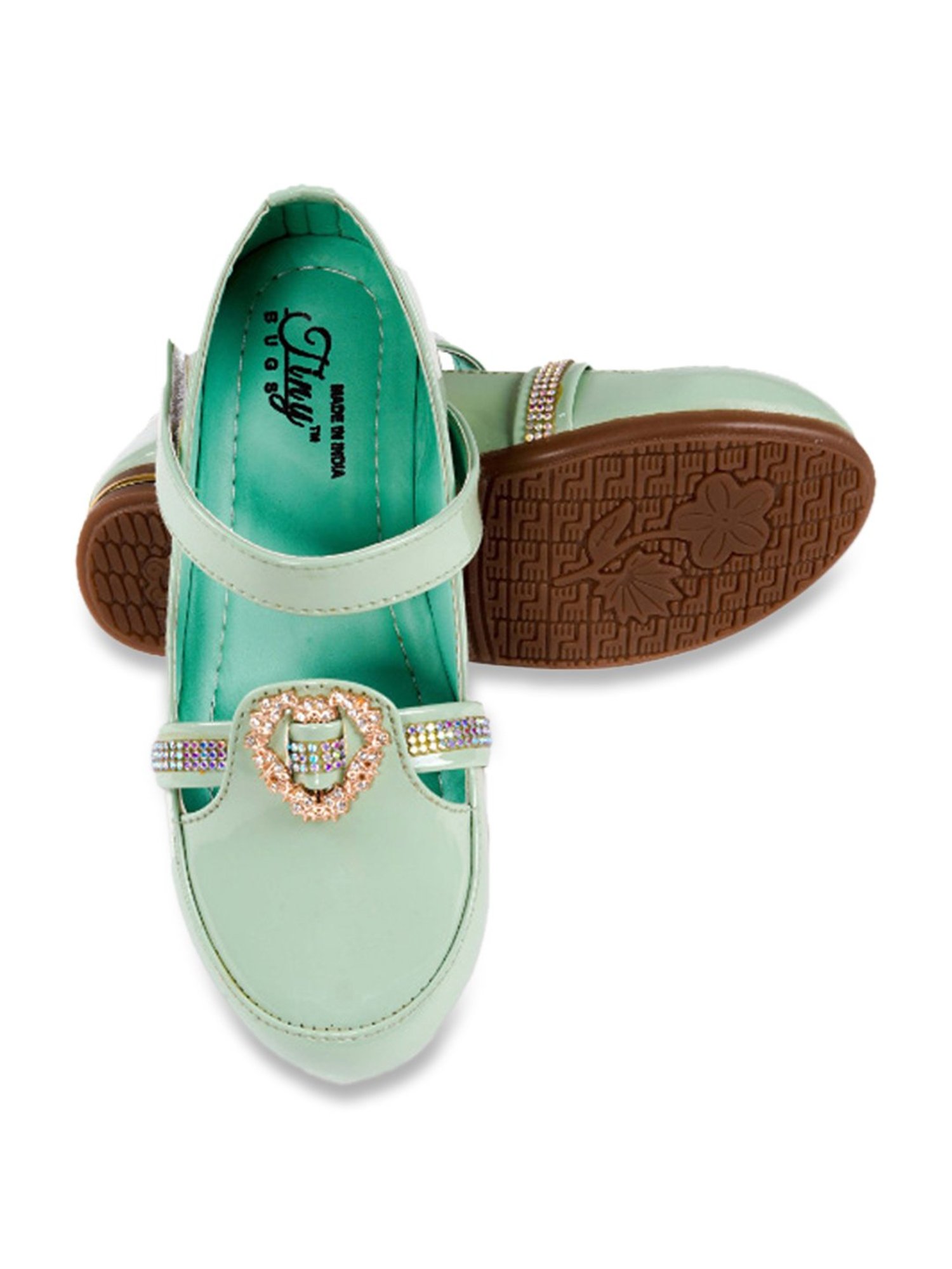 Tiny Bugs Girls Off White & Pink Party Wear Slip Ons