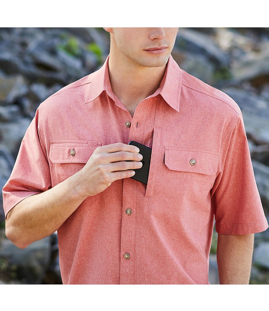 Solaris Short-Sleeve Capeback Heathered Button-Front Shirt