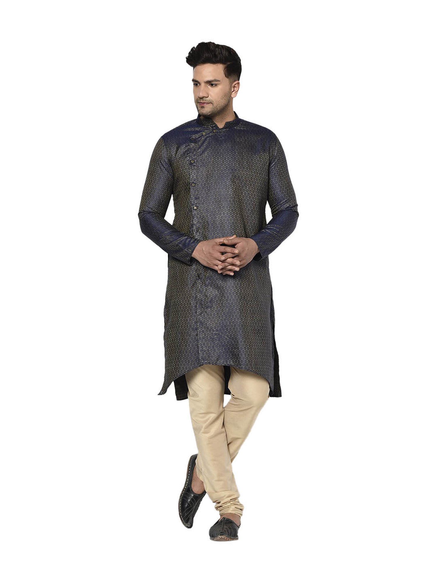 Tabard Royal Blue & Beige Printed Kurta & Churidar Set
