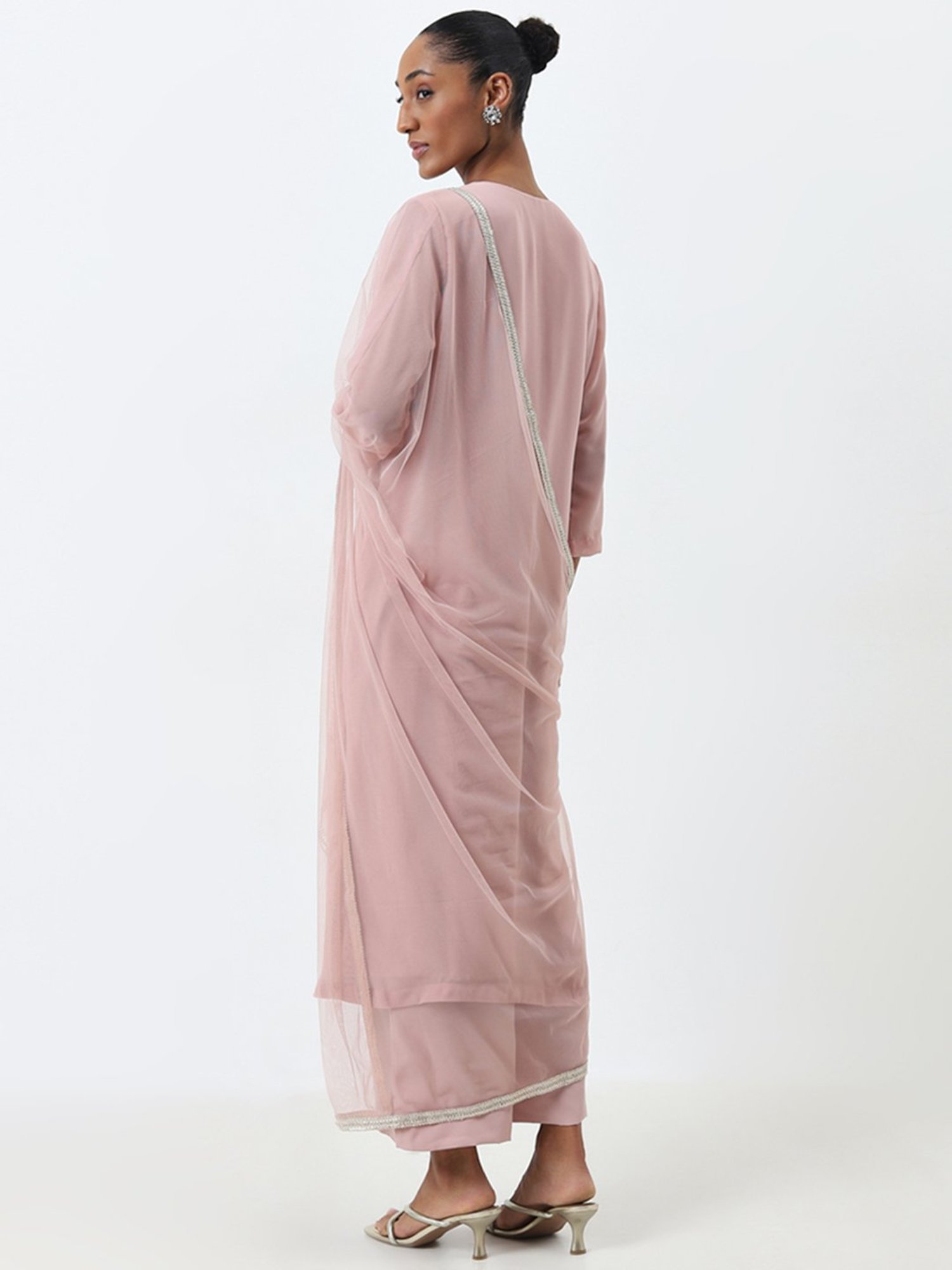 Vark by Westside Dusty Pink A-Line Kurta, Pants and Dupatta Set