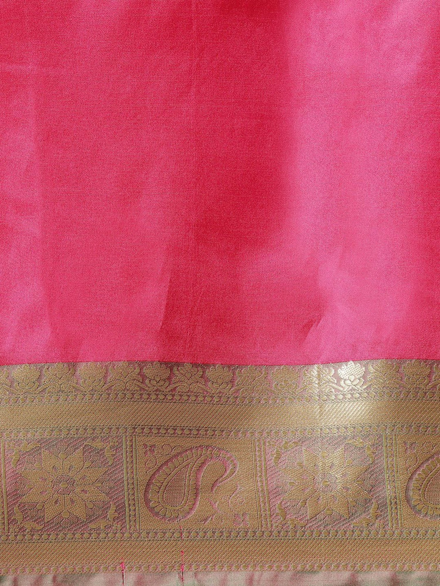 Banarasi Silk Works Pink Woven Saree With Unstitched Blouse