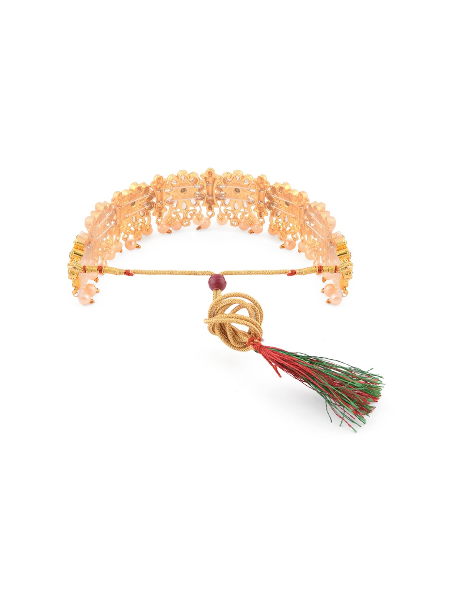 Zaveri Pearls Gold Tone Flowers & Pearls Choker Necklace, Earring & Maangtikka Set-ZPFK9845