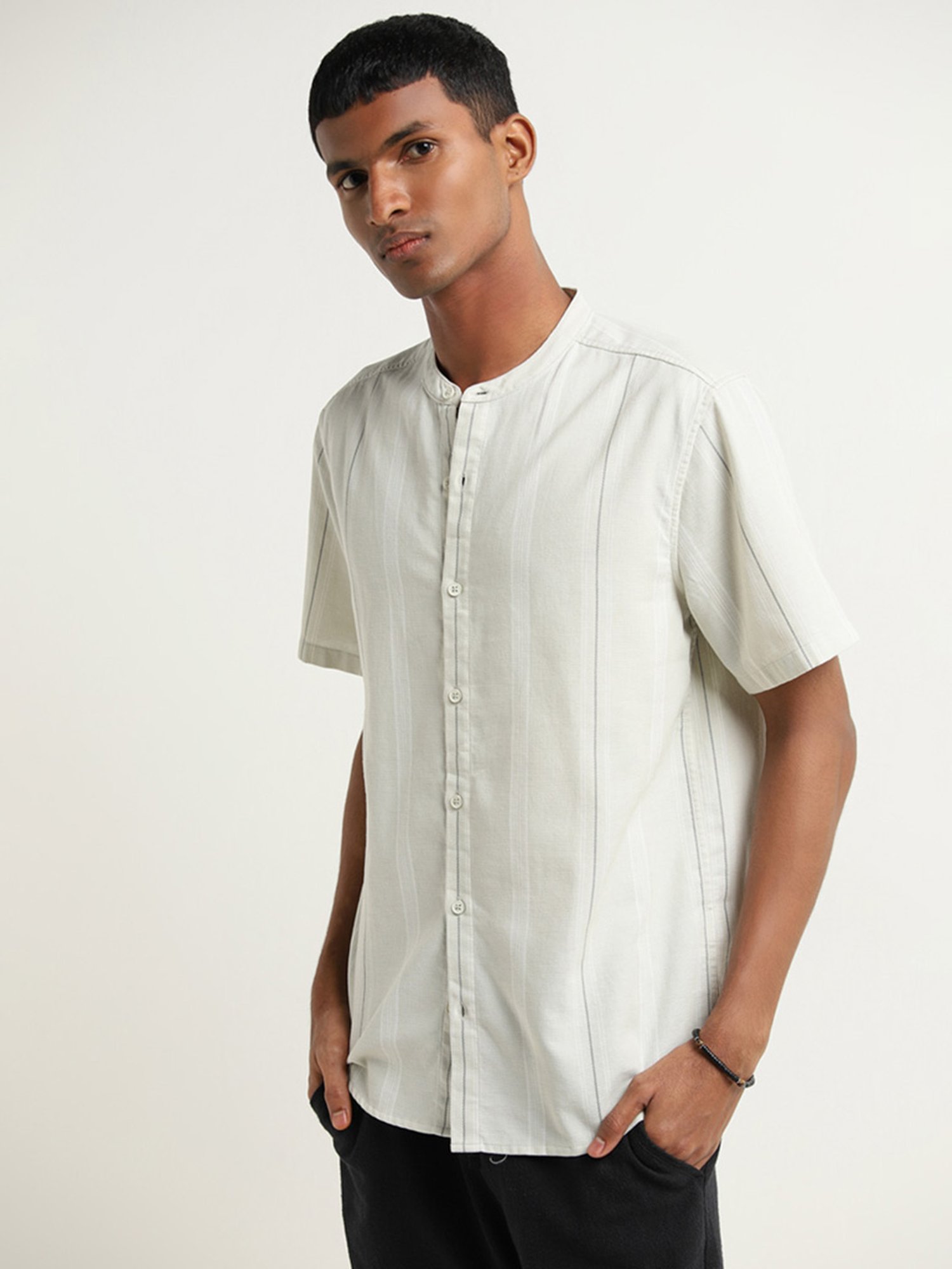 ETA by Westside Light Sage Striped Resort Fit Shirt