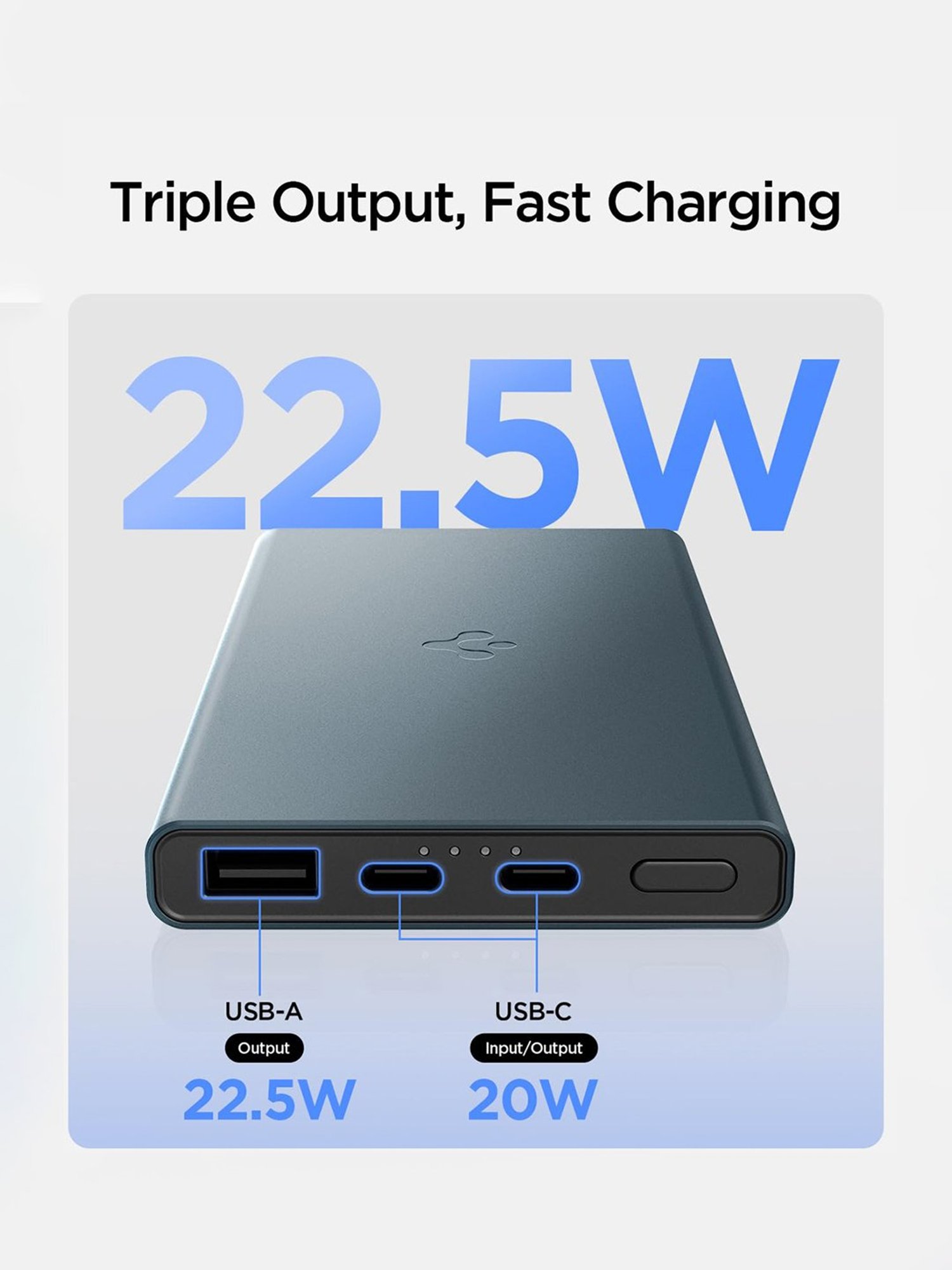 Spigen Durable Alloy Power Bank 10000mAh, 22.5W Fast Charging Power Bank (Navy Blue)