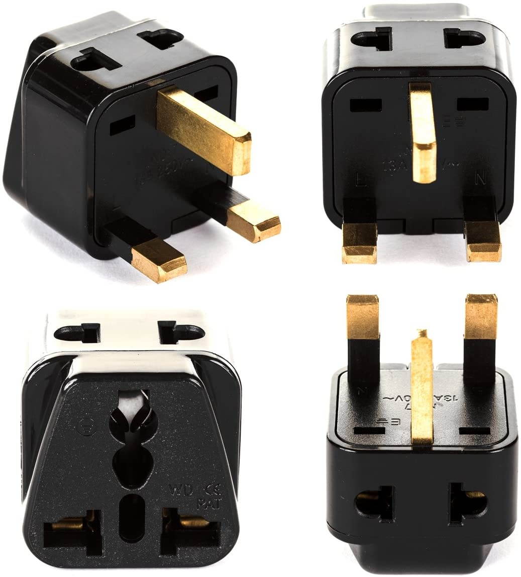 UK, Hong Kong Travel Adapter Plug, OREI Adaptor 2 in 1, For Botswana, England, UAE, Dubai - Safe Grounded Connection - Universal Socket - 4 Pack