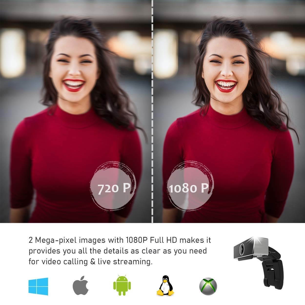 1080P Full HD Webcam with Privacy Cover | Built-in Microphone | USB Plug, Driver Free | Auto Focus & Light Correction | for PC/Mac/Laptop/MacBook/Xbox