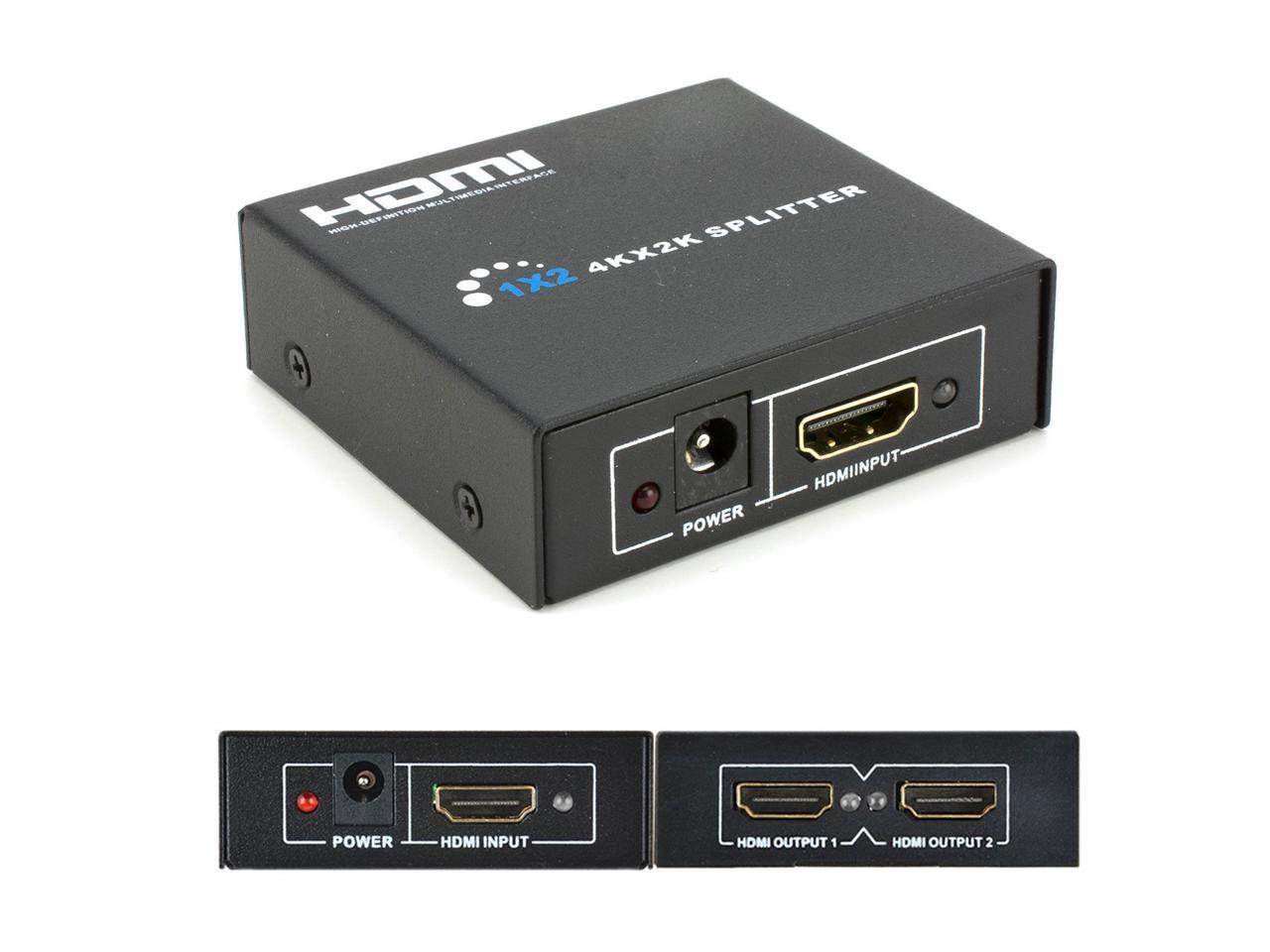 New Ultra HD 4K 2 Port HDMI Splitter 1x2 Repeater Amplifier 1080P 3D Hub 1 In 2 Out